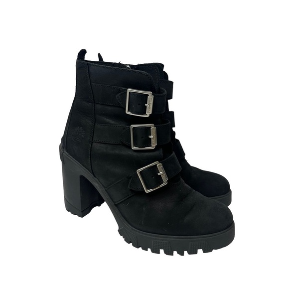 Timberland Black Heeled Boots with Buckles - Picture 1 of 9